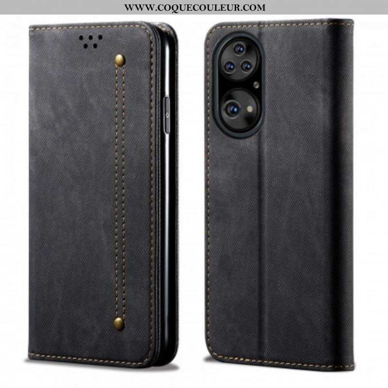 Flip Cover Huawei P50 Pro Simili Cuir Texture Jeans