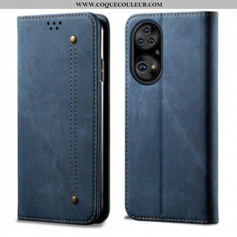 Flip Cover Huawei P50 Pro Simili Cuir Texture Jeans