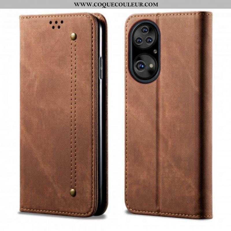 Flip Cover Huawei P50 Pro Simili Cuir Texture Jeans