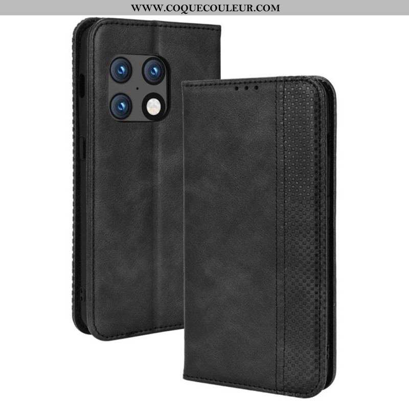 Flip Cover OnePlus 10 Pro 5G Effet Cuir Vintage Stylisé