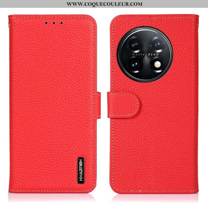 Housse OnePlus 11 5G Cuir Véritable Litchi KHAZNEH