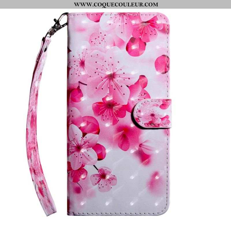 Housse Oppo A54 5G / A74 5G Fleurs avec Lanière