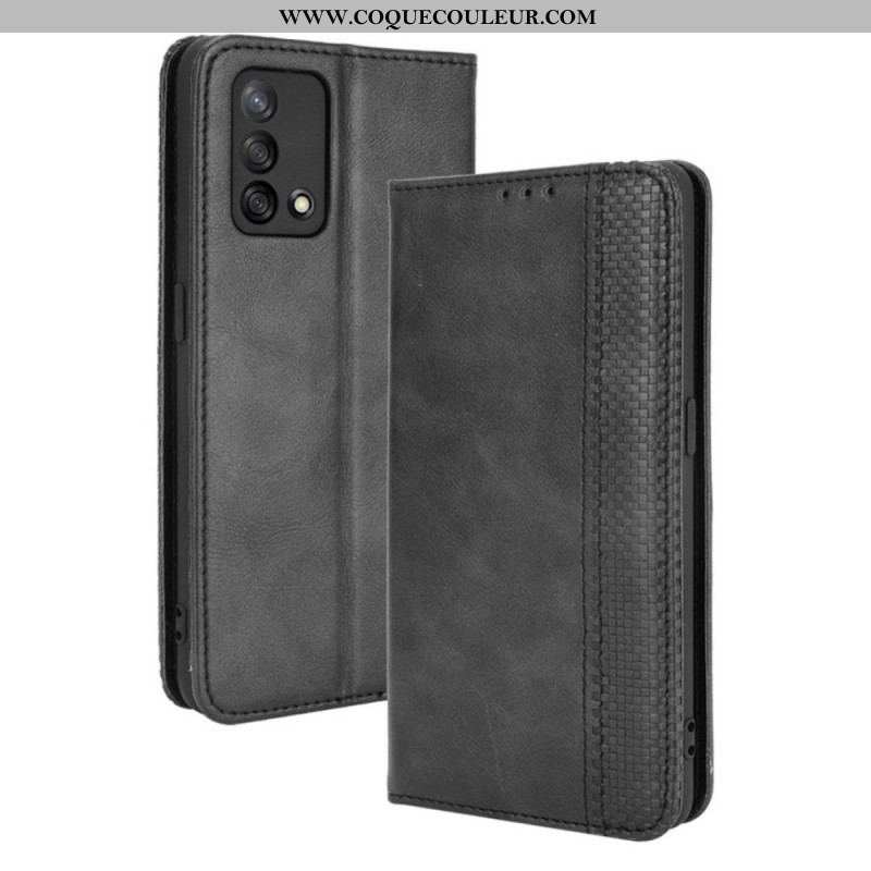 Flip Cover Oppo A74 4G Effet Cuir Vintage Stylisé