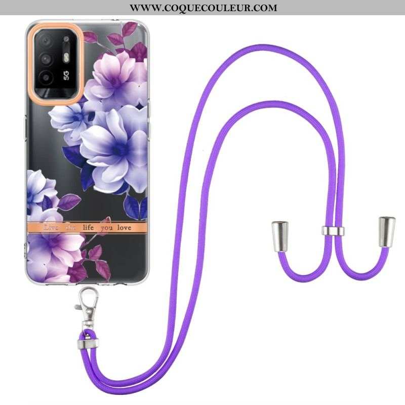 Coque Oppo A94 5G à Cordon Fleurs