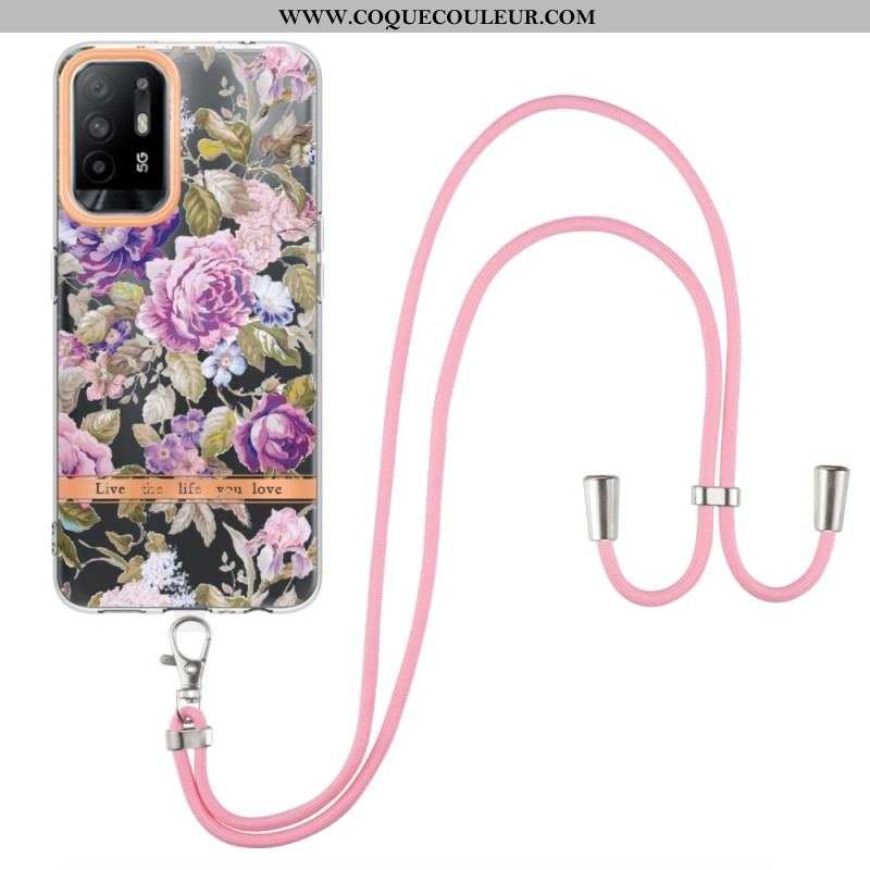 Coque Oppo A94 5G à Cordon Fleurs