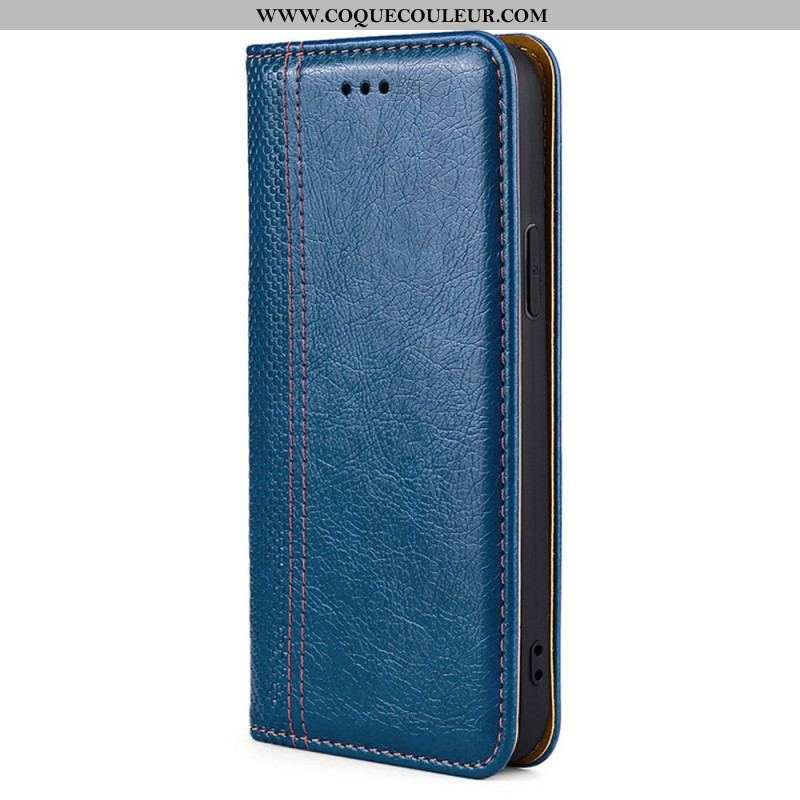 Flip Cover Oppo Find X5 Lite Cuir Litchi Fendu Coutures