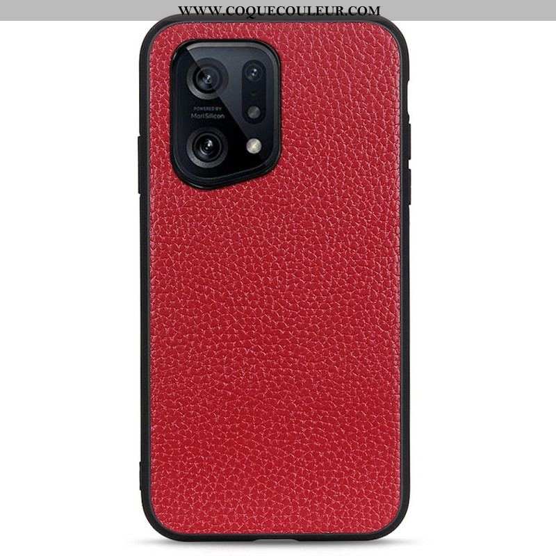 Coque Oppo Find X5 Véritable Cuir Litchi