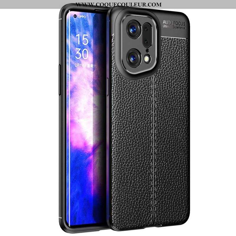 Coque Oppo Find X5 Pro Effet Cuir Litchi Double Line