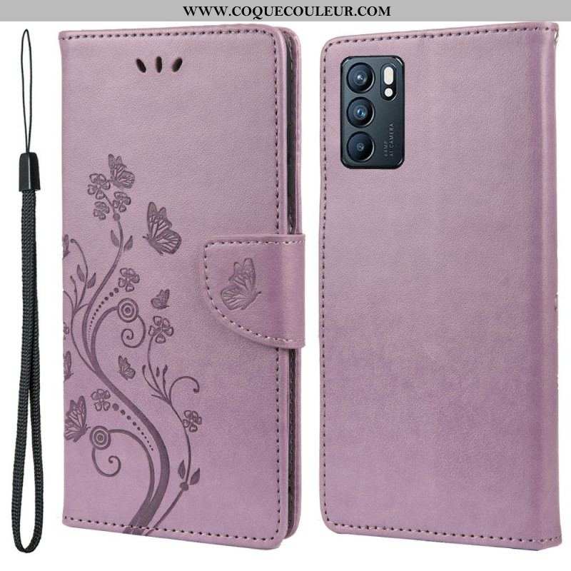 Housse Oppo Reno 6 5G Papillons et Fleurs