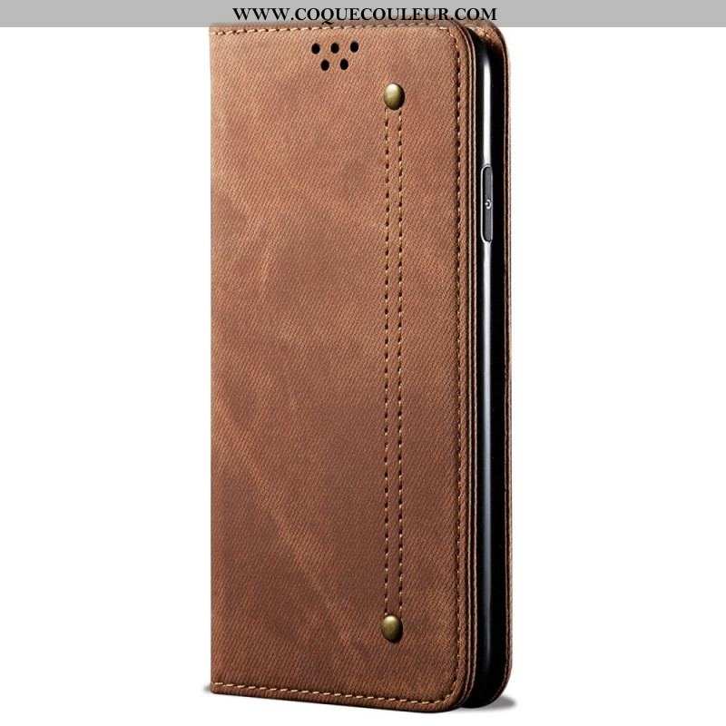 Flip Cover Oppo Reno 7 Tissu Jeans