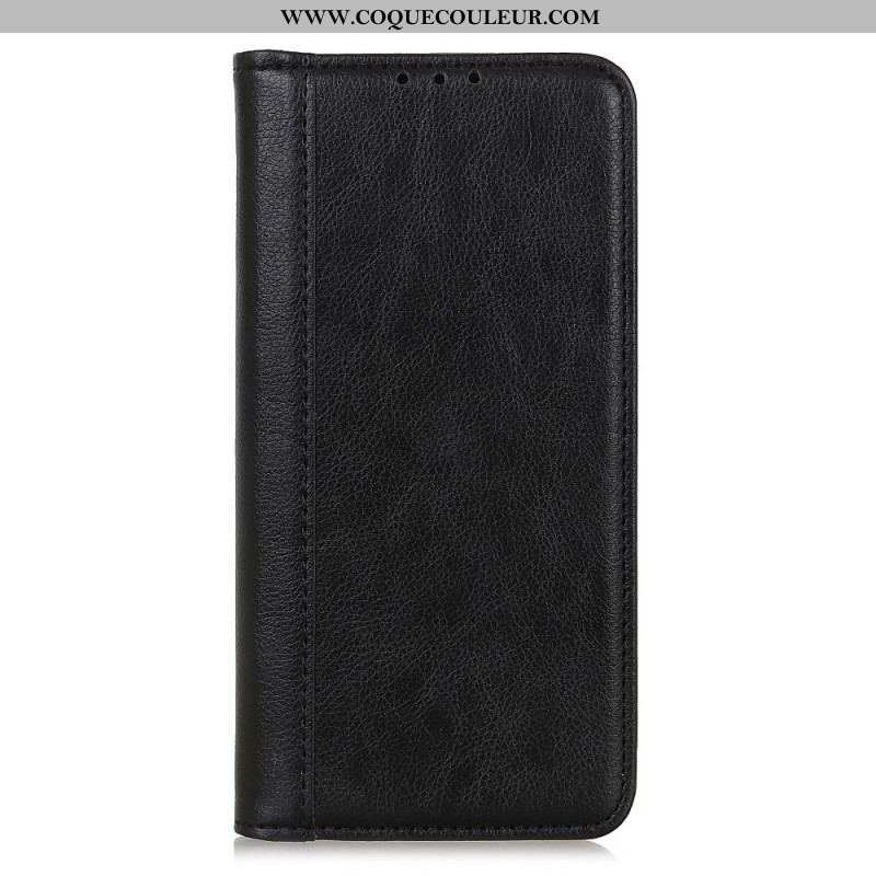 Flip Cover Samsung Galaxy A13 5G / A04s Cuir Litchi Fendu Élégance