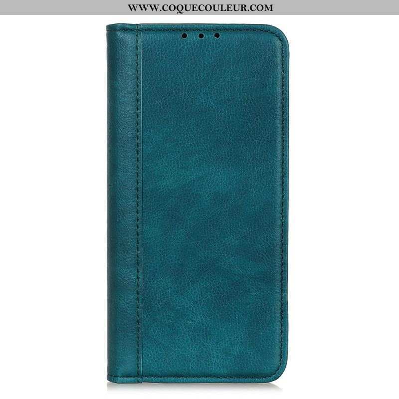 Flip Cover Samsung Galaxy A13 5G / A04s Cuir Litchi Fendu Élégance