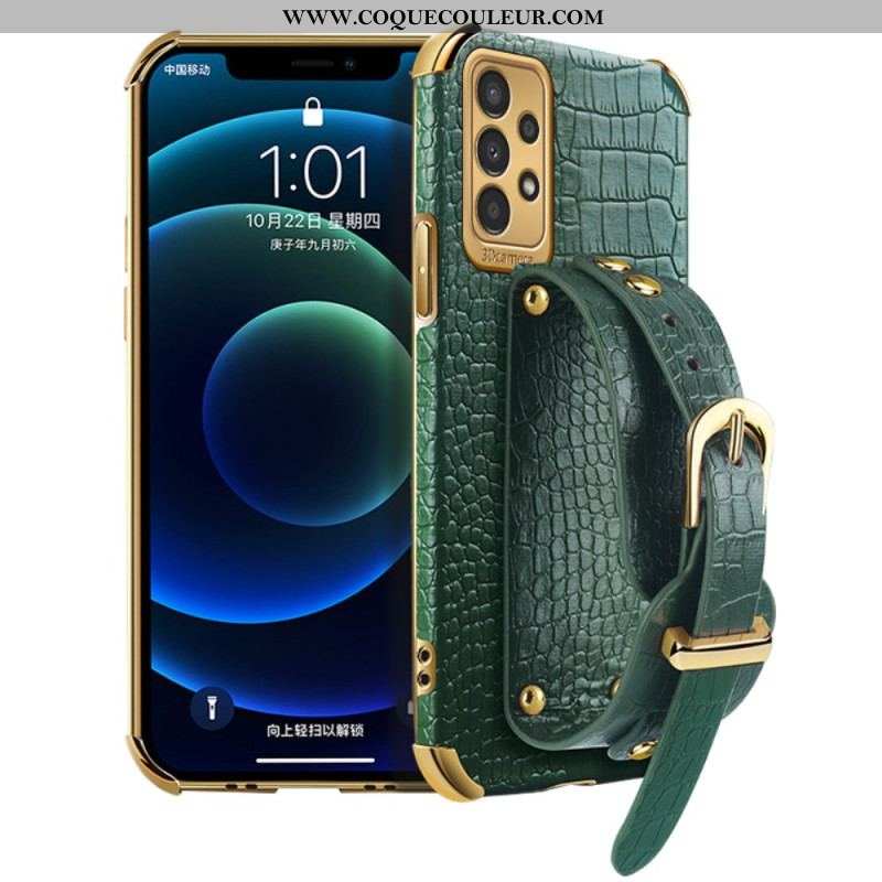 Coque Samsung Galaxy A13 Style Crocodile avec Sangle Support