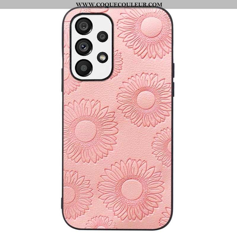 Coque Samsung Galaxy A13 Effet Cuir Fleurs