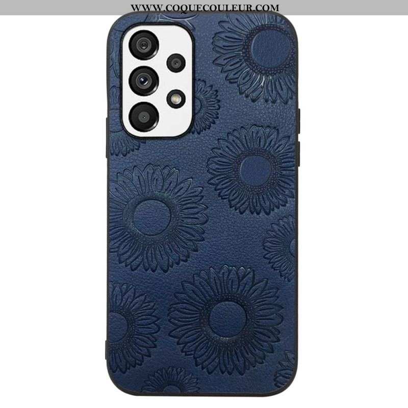 Coque Samsung Galaxy A13 Effet Cuir Fleurs