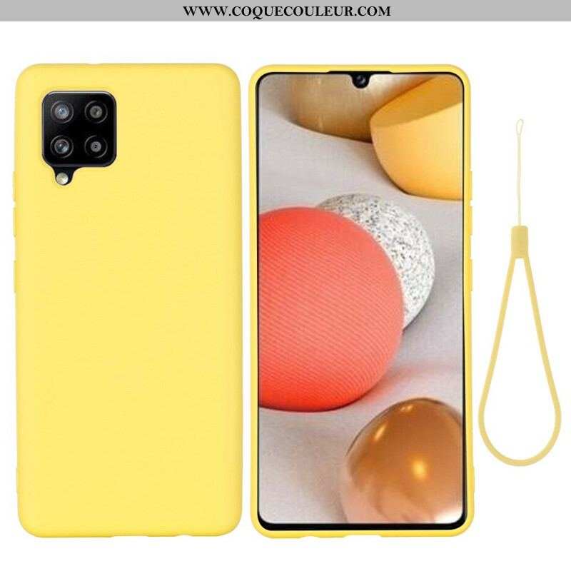 Coque Samsung Galaxy A42 Silicone Liquide avec Lanière