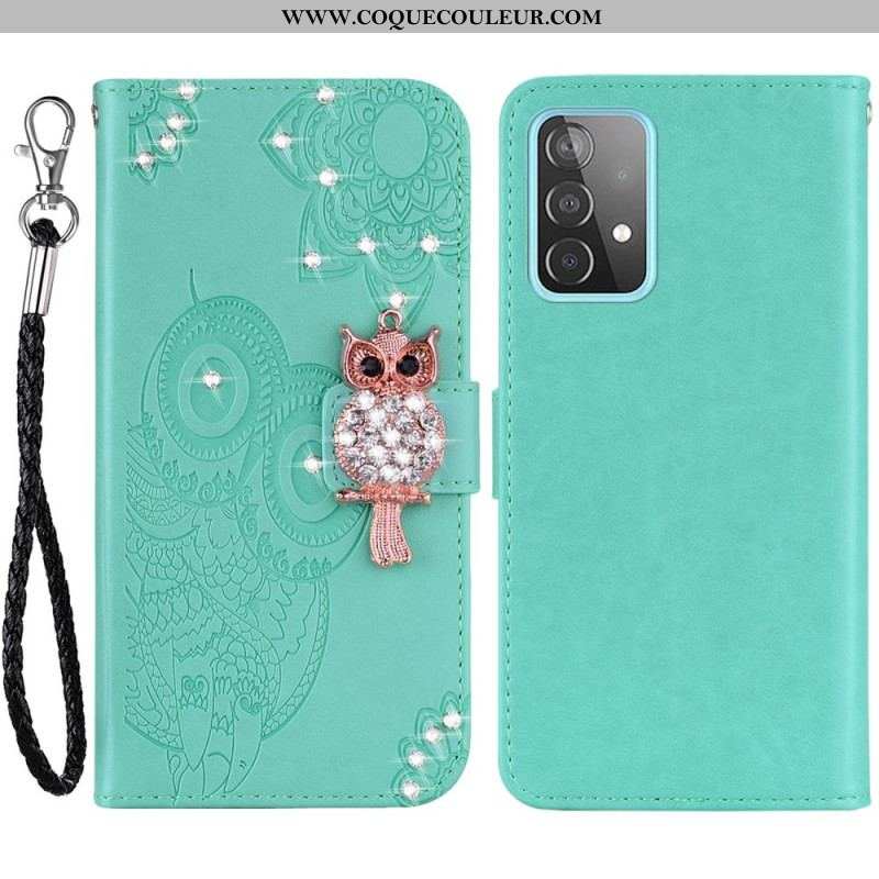 Housse Samsung Galaxy A53 5G Hibou Mandala et Breloque