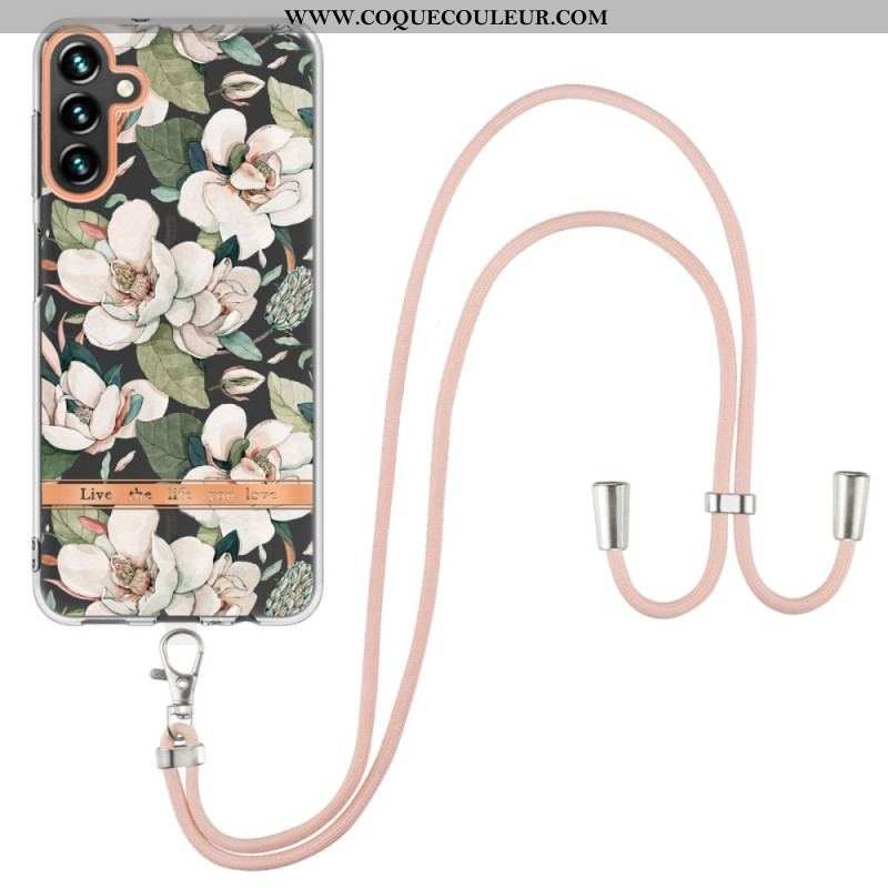 Coque Samsung Galaxy A54 5G à Cordon Fleurs