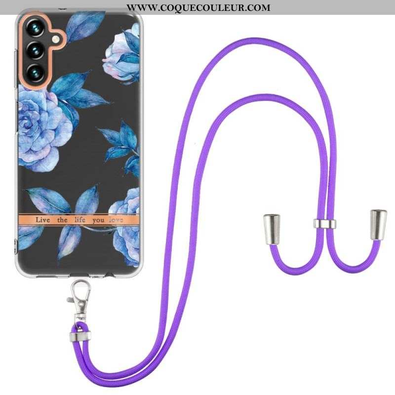 Coque Samsung Galaxy A54 5G à Cordon Fleurs