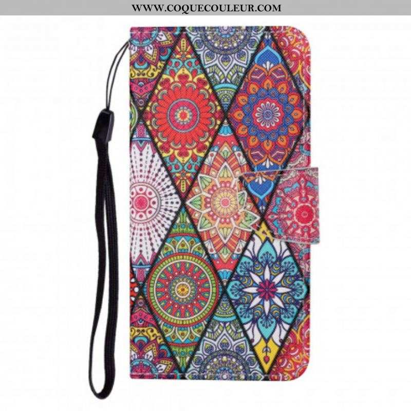 Housse Samsung Galaxy A12 / M12 Patchwork avec Lanière