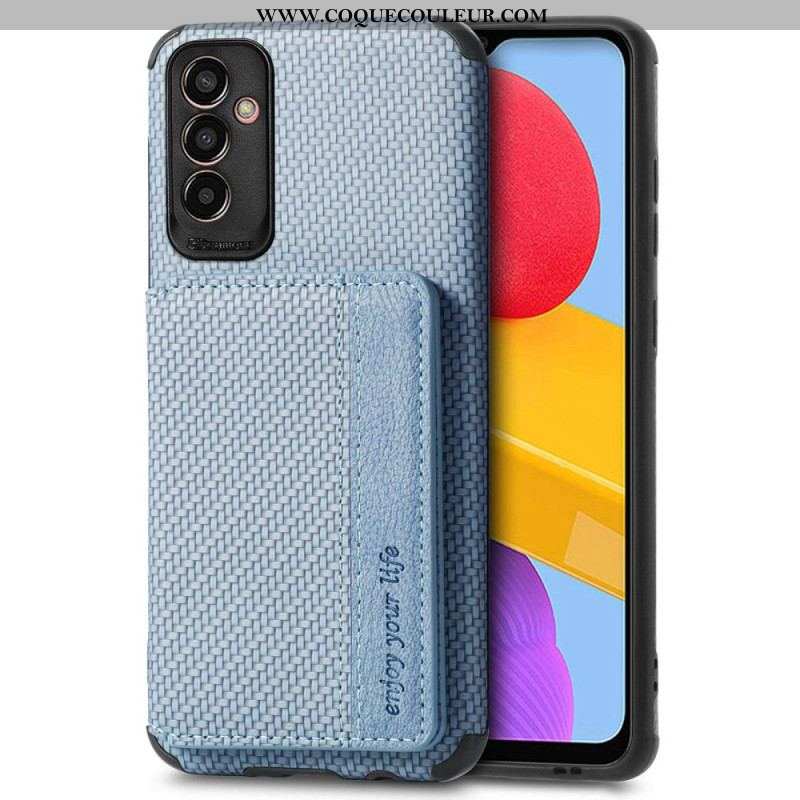 Coque Samsung Galaxy M13 Fibre de Carbone et Portefeuille Magnétique