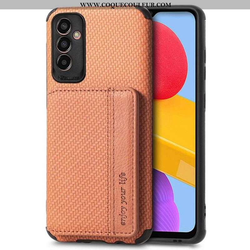 Coque Samsung Galaxy M13 Fibre de Carbone et Portefeuille Magnétique