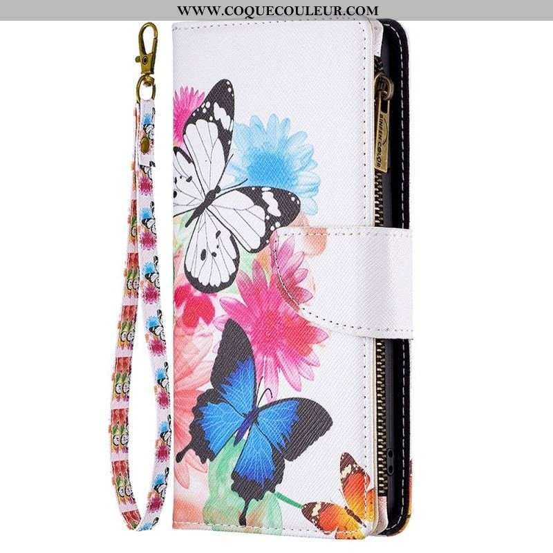 Housse Samsung Galaxy M23 5G Papillons Porte-monnaie et lanière