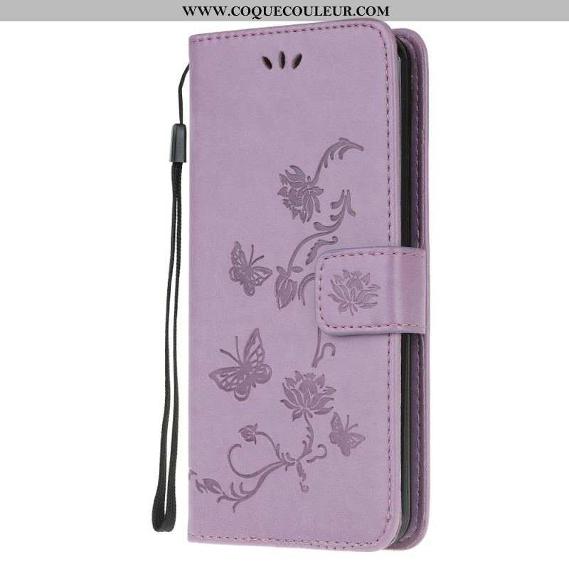 Housse Samsung Galaxy M32 Fleurs à Lanière