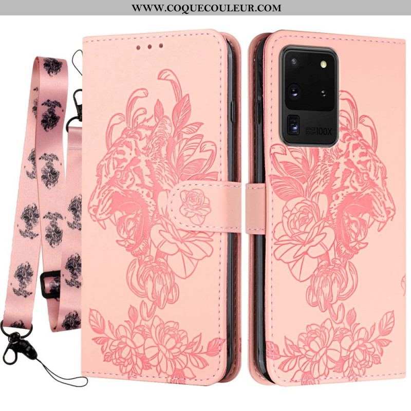 Housse Samsung Galaxy S20 Ultra Tigre Baroque à Lanière