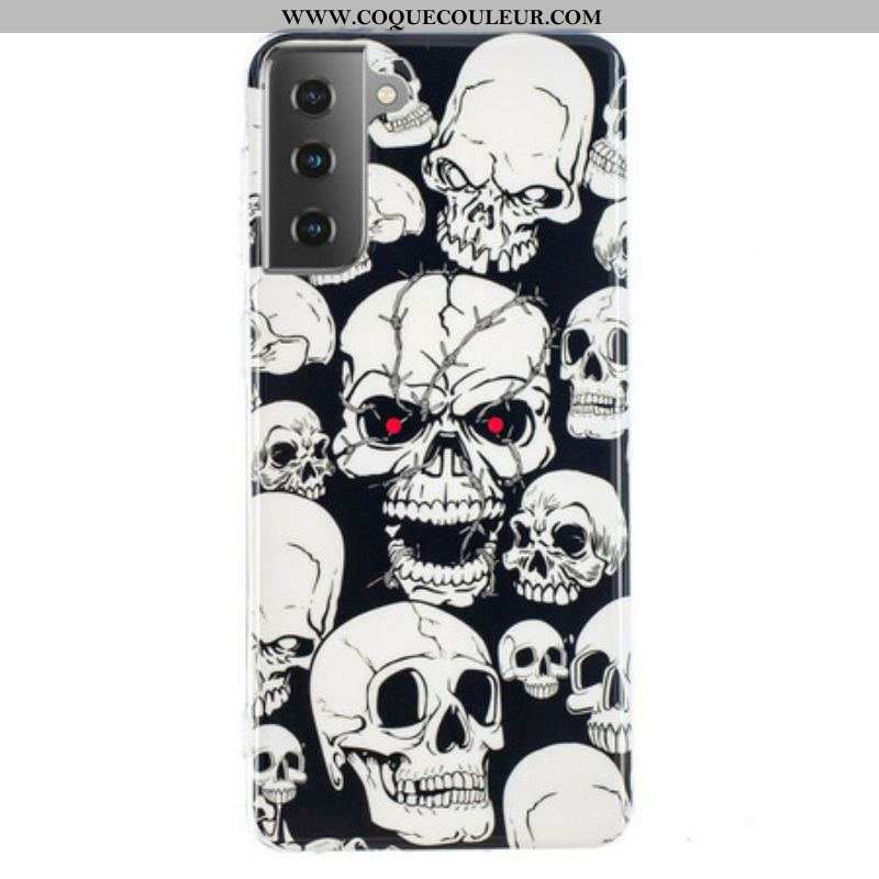 Coque Samsung Galaxy S21 5G Attention Têtes de Mort Fluorescente