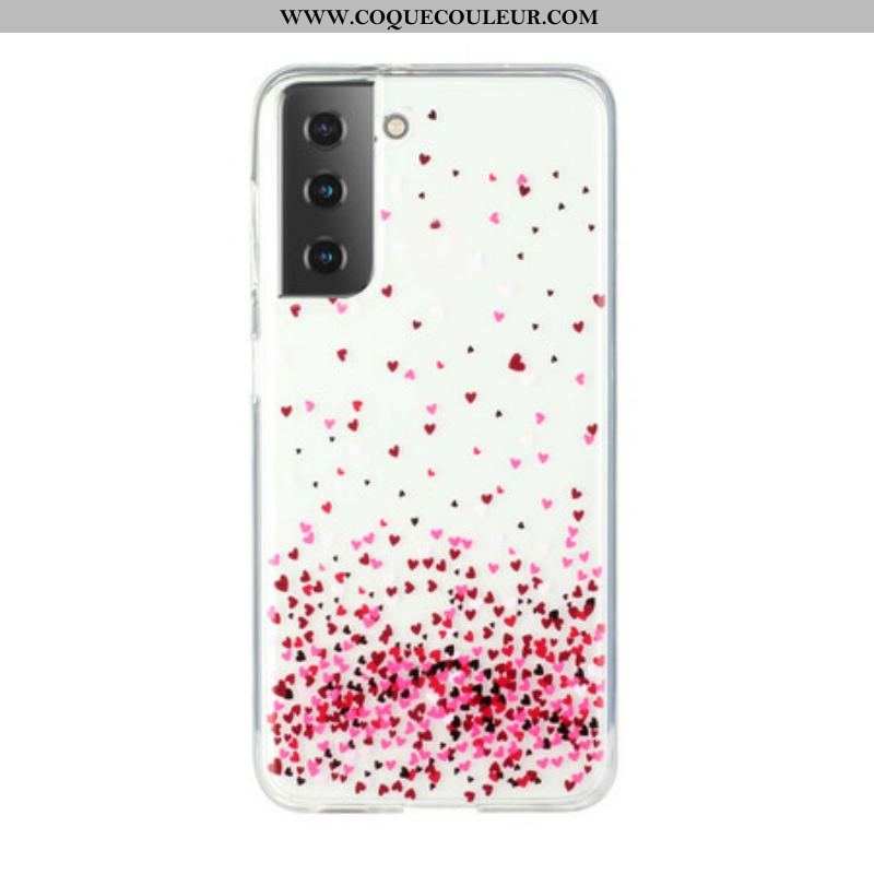 Coque Samsung Galaxy S21 5G Transparente Multiples Coeurs