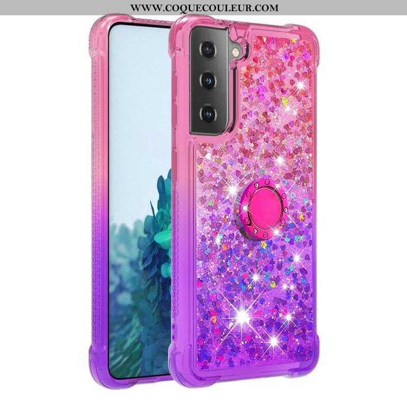 Coque Samsung Galaxy S21 5G Paillettes Anneau-Support