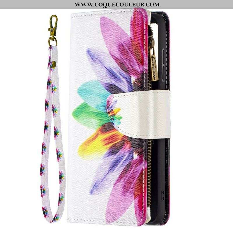 Housse Samsung Galaxy S21 FE Poche Zippée Fleur