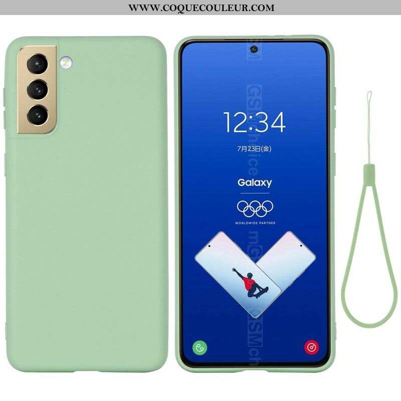 Coque Samsung Galaxy S21 FE Silicone Liquide avec Lanière