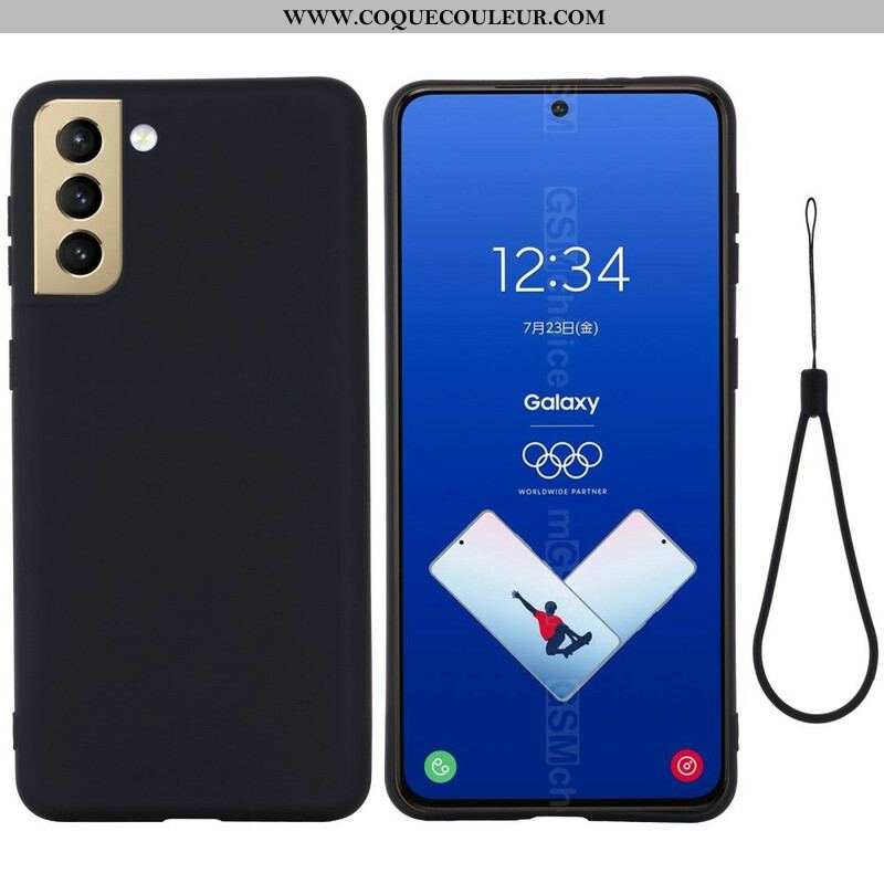 Coque Samsung Galaxy S21 FE Silicone Liquide avec Lanière