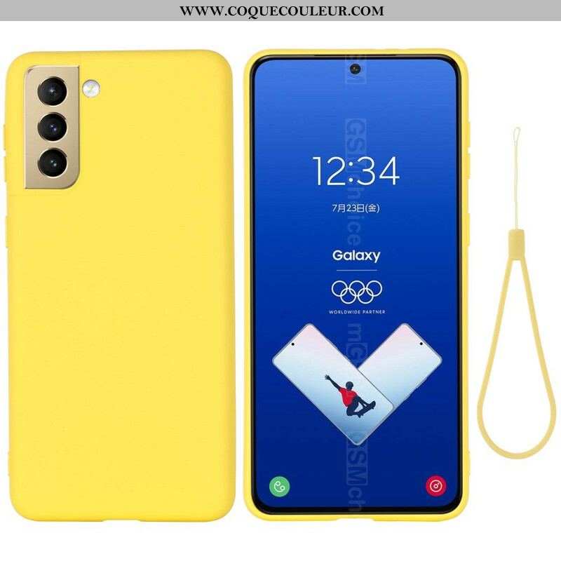 Coque Samsung Galaxy S21 FE Silicone Liquide avec Lanière