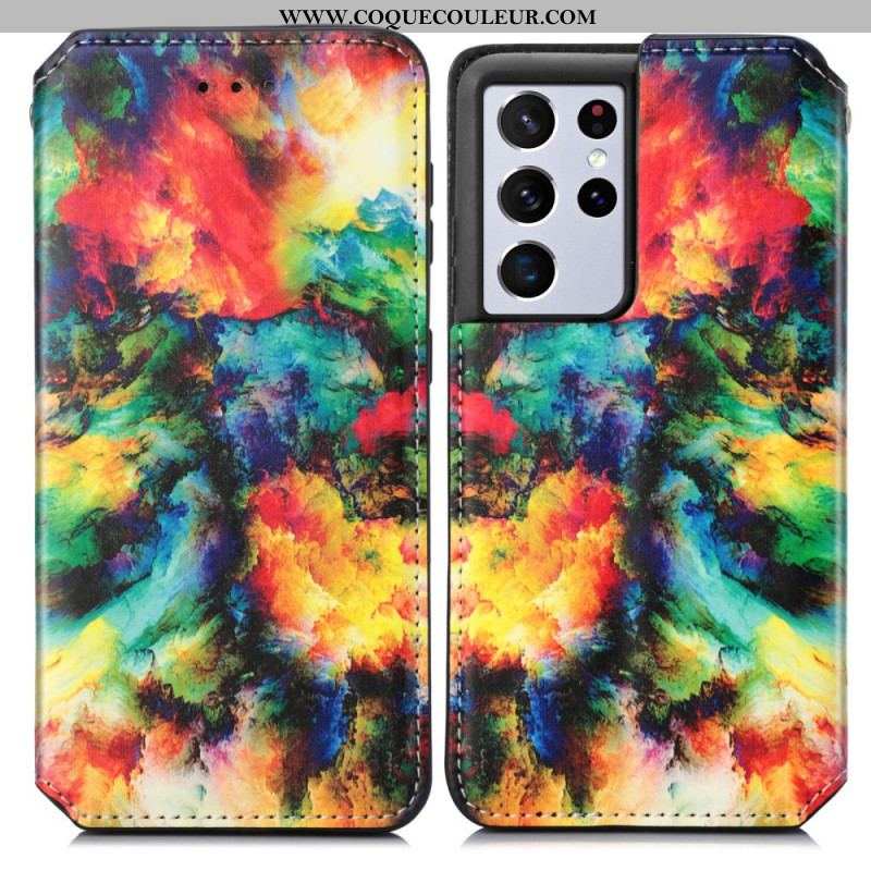 Flip Cover Samsung Galaxy S21 Ultra 5G Motif Coloré Surprenant