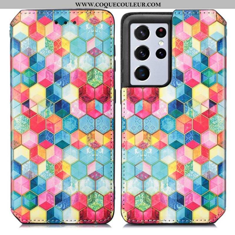 Flip Cover Samsung Galaxy S21 Ultra 5G Motif Coloré Surprenant