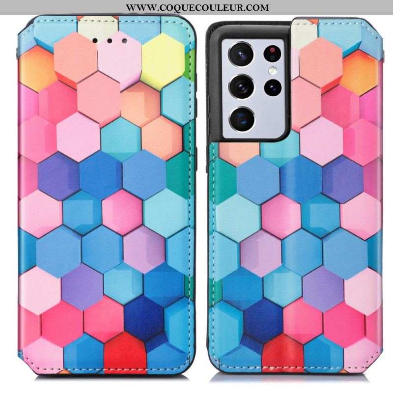 Flip Cover Samsung Galaxy S21 Ultra 5G Motif Coloré Surprenant