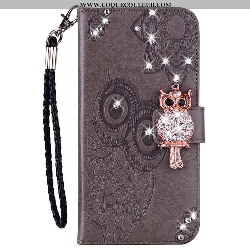 Housse Samsung Galaxy S22 5G Hibou Mandala et Breloque