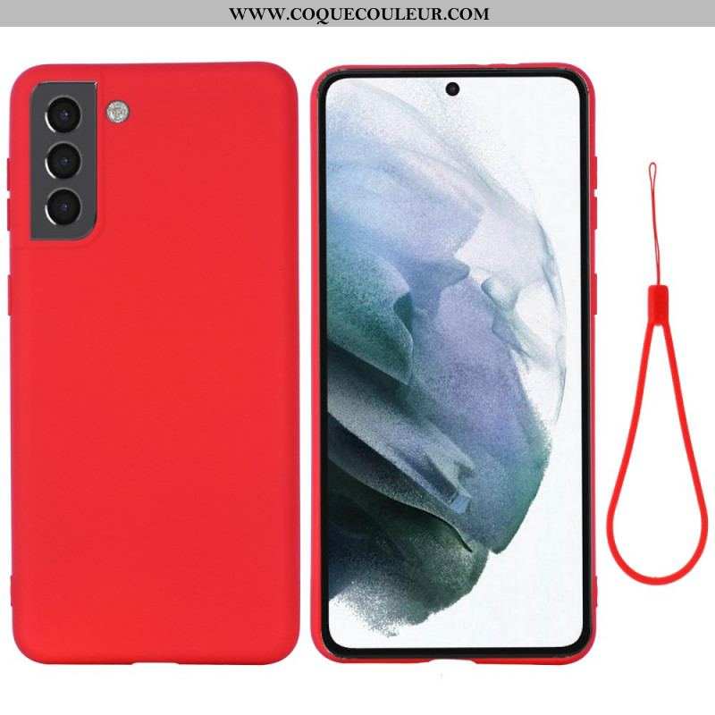 Coque Samsung Galaxy S22 5G Silicone Liquide avec Lanière