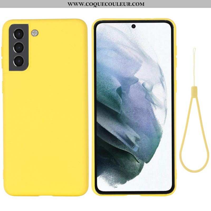 Coque Samsung Galaxy S22 5G Silicone Liquide avec Lanière