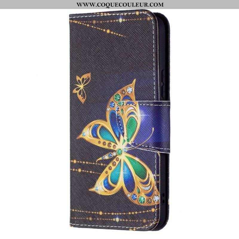 Housse Samsung Galaxy S22 5G Papillons Dorés