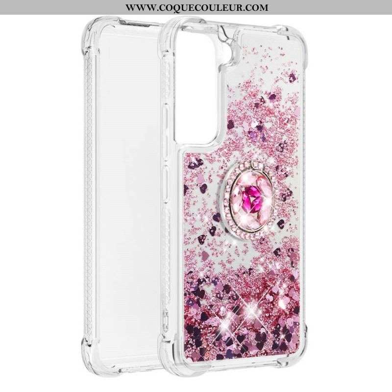 Coque Samsung Galaxy S22 5G Paillettes avec Anneau-Support