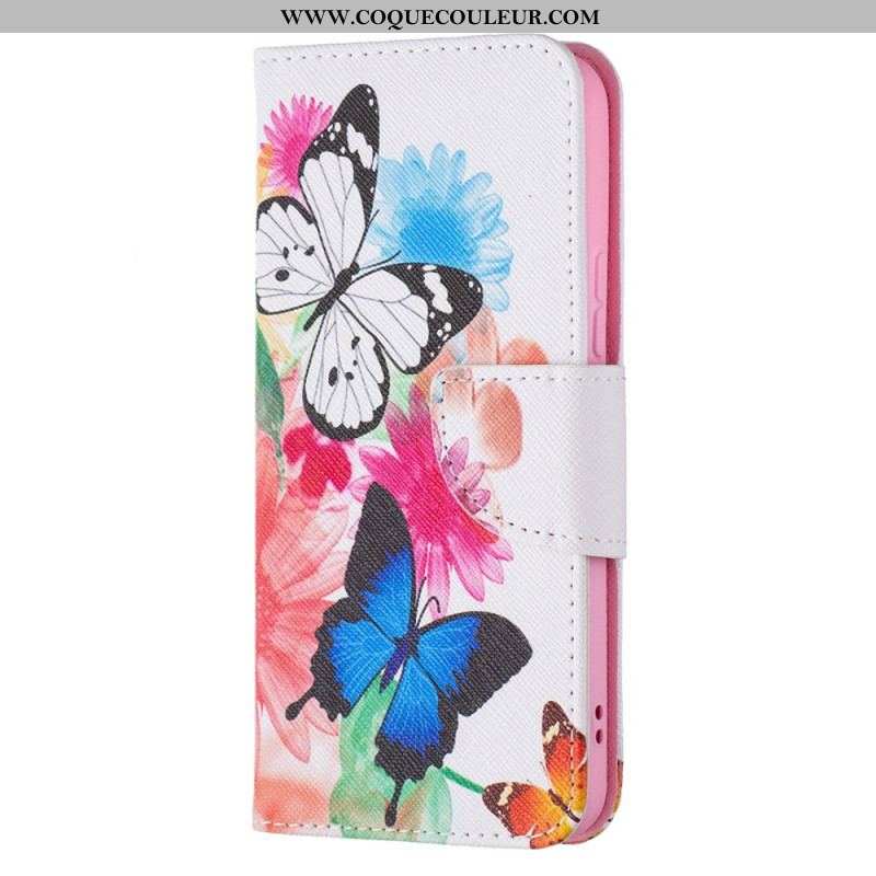 Housse Samsung Galaxy S22 5G Papillons et Fleurs Peints