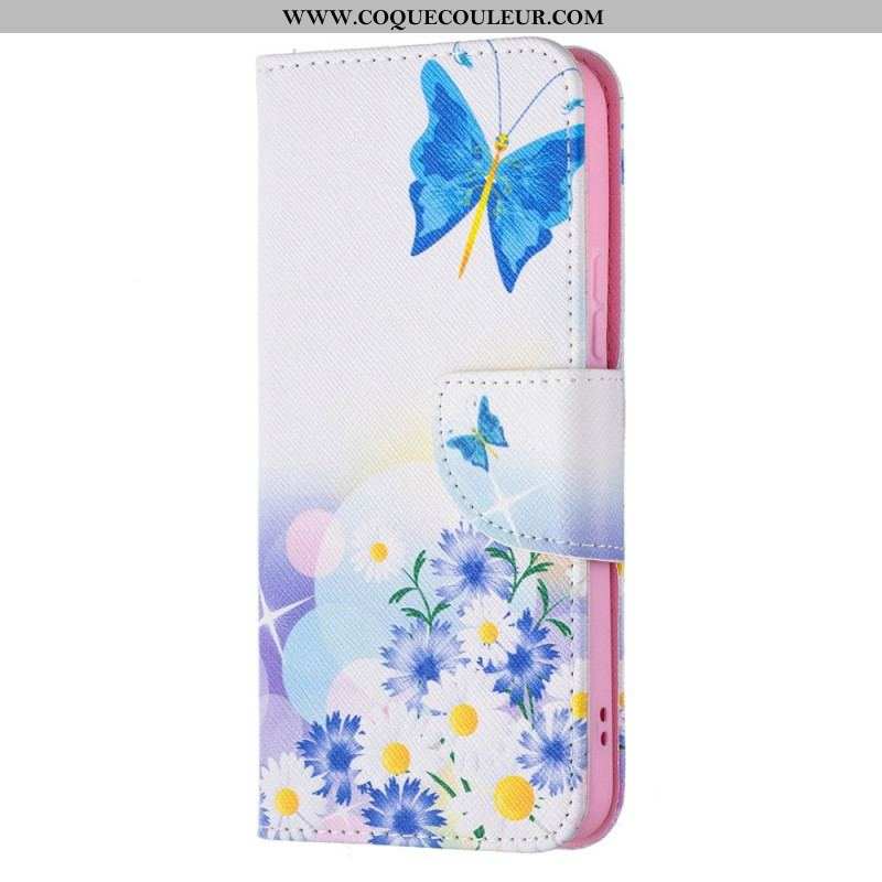 Housse Samsung Galaxy S22 5G Papillons et Fleurs Peints