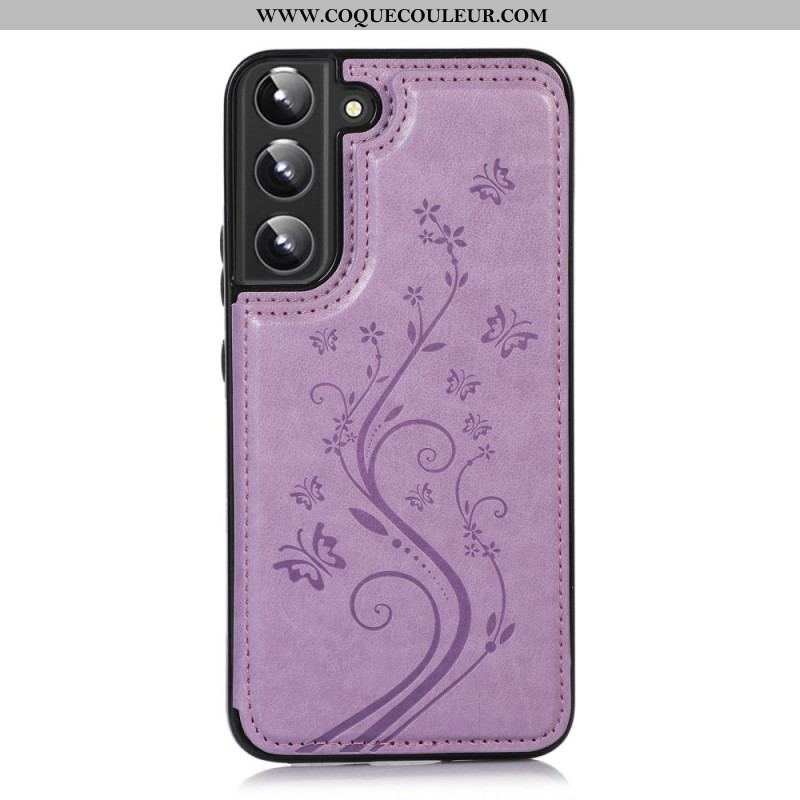 Coque Samsung Galaxy S22 5G Simili Cuir Porte-Cartes Support Fleurs