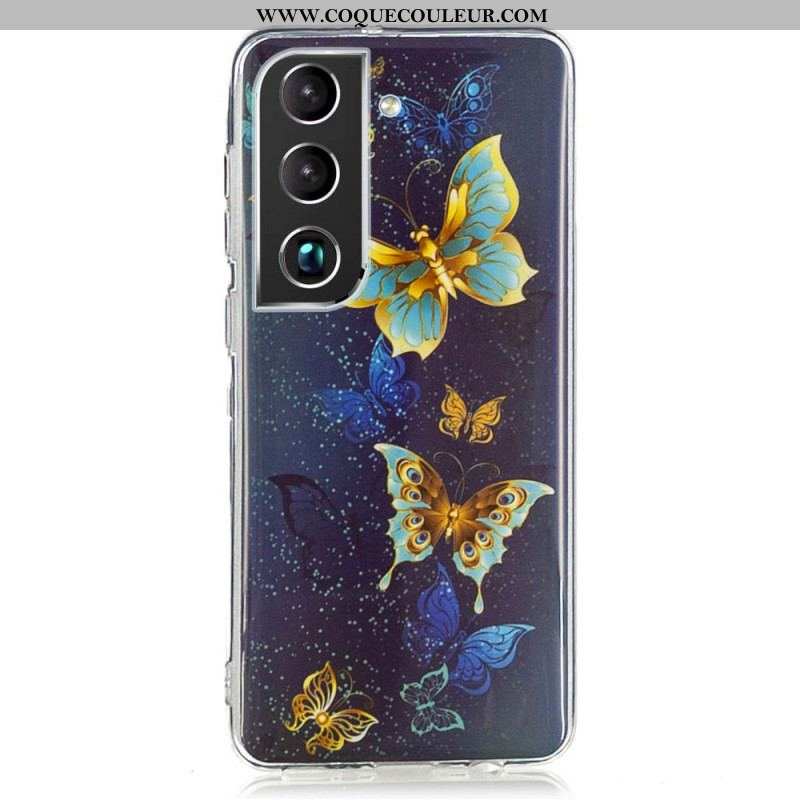 Coque Samsung Galaxy S22 5G Papillons Bleus Fluorescente