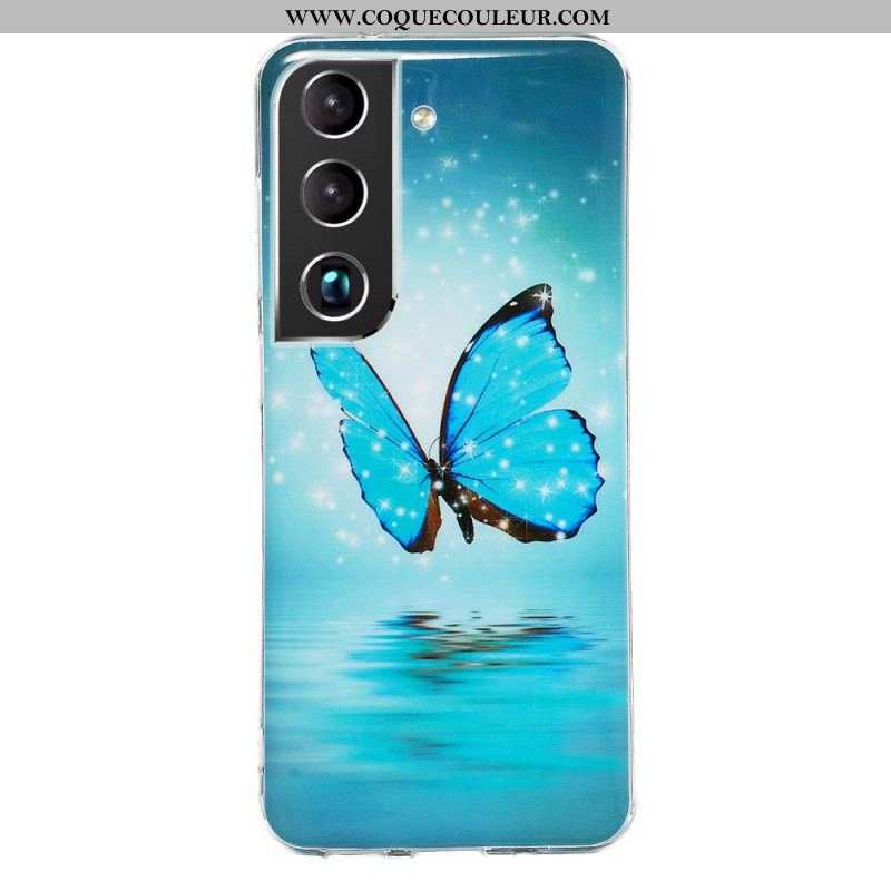 Coque Samsung Galaxy S22 5G Papillons Bleus Fluorescente