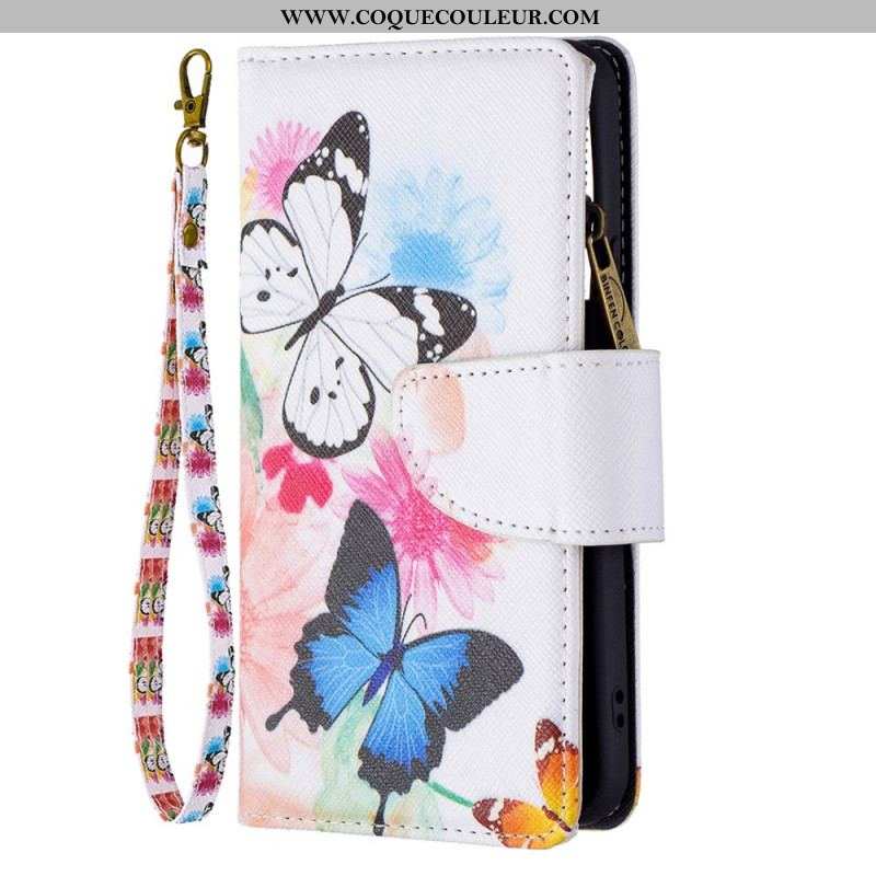 Housse Samsung Galaxy S22 5G Poche Zippée Papillons